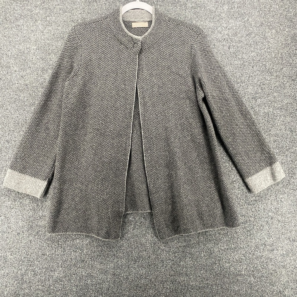 Benedetta B. Cardigan Womens M Gray‎ Herringbone Merino Wool Cashmere Casual